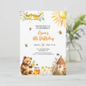 Honingbijen teddybeer 8e verjaardag uitnodiging (Staand voorkant)