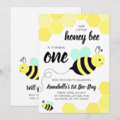 Honingbijengeel en Mint First Birthday Kaart (Voorkant / Achterkant)