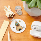 Honingbijenkorf met blauwe bloemen en bijen sleutelhanger