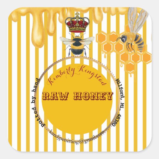 honingetiket vierkante sticker (Voorkant)