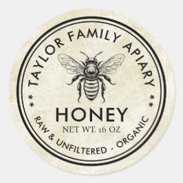 Honinglabel met  gevoel en honingbij ronde sticker