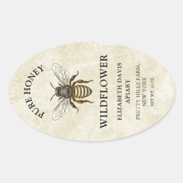 Honinglabel met honingbij in vintage stijl ovale sticker