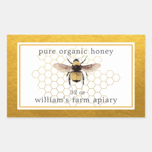 Honingpot Etiket Bijen Bijenhouderij Honingraat Go (Voorkant)