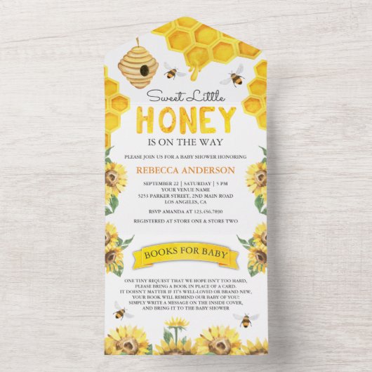 Honingraat Baby shower van honingbijen All In One Uitnodiging (Binnen)