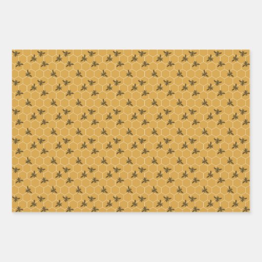 Honingraat Bijen Gouden Amber Kleuren Inpakpapier Vel (Voorkant)