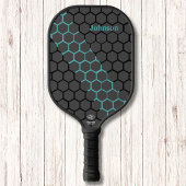 Honingraat Blauw en Zwart Modern Monogram Pickleball Paddle