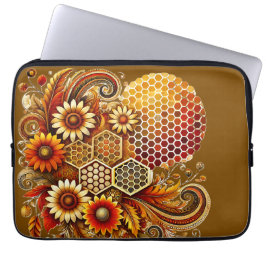 Honingraat en Bloemen Laptop Mouw Laptop Sleeve