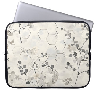 Honingraat en Grey Flowers Laptop Hoesje Sleeve
