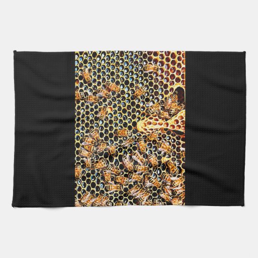 Honingraat en honingbijenhanddoek theedoek (Horizontaal)