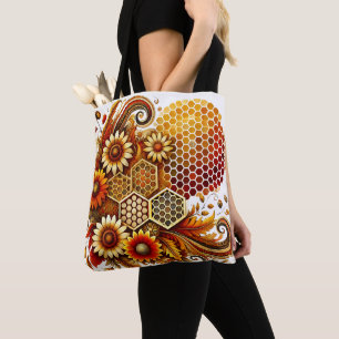 Honingraat en Zonnebloem Canvas tas