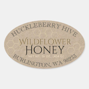 Honingraat Honey Kraft Gold Oval Honey Label