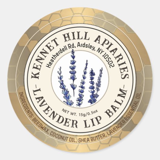 Honingraat & Lavendel Lip Balm Label Ivory Gold (Voorkant)