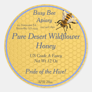 Honingraat Rond met Single Honeybee Honey Label