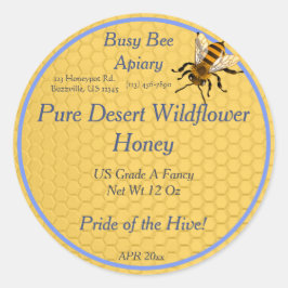 Honingraat Rond met Single Honeybee Honey Label