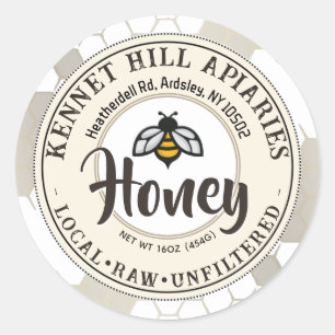 Honingraat & Schattige Bee Raw Honey Label Ivory