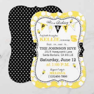Honingraat Stippen en Bumble Bee Birthday Invite Kaart