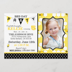Honingraat Stippen en Bumble Bee Birthday Invite Kaart