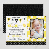 Honingraat Stippen en Bumble Bee Verjaardag Uitnod Kaart (Voorkant / Achterkant)