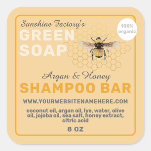 Honingzeep  bijen Shampoo Bar Yellow Vierkante Sticker