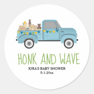 Honk- en golfstation via Baby shower Blue Truck Ronde Sticker