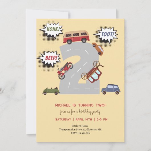 Honk piep toot retro voertuigen tweede jongen verj kaart (Voorkant)