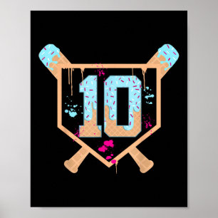 Honkbal 10 jaar oude Ice Cream Drip 10e verjaardag Poster