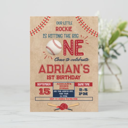 Honkbal 1e verjaardag jongen kaart (Staand voorkant)