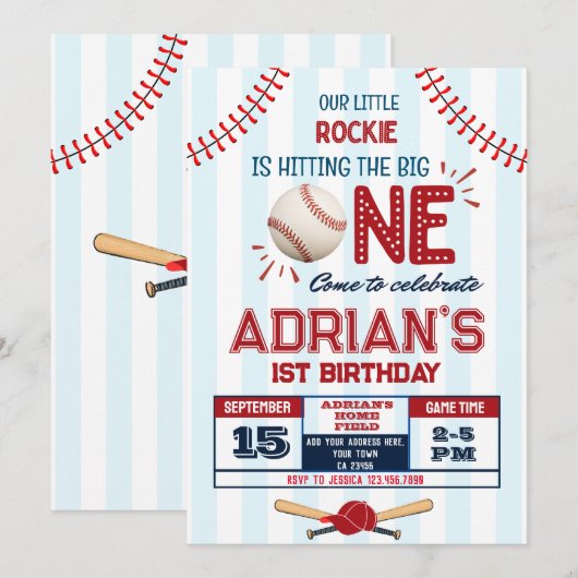 Honkbal 1e verjaardag jongen kaart (Voorkant / Achterkant)