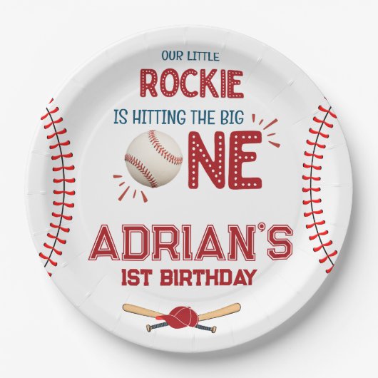 Honkbal 1e verjaardag jongen papieren bordje (Voorkant)