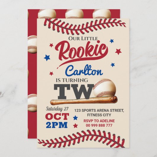 Honkbal 2e tweede verjaardag uitnodiging (Voorkant / Achterkant)