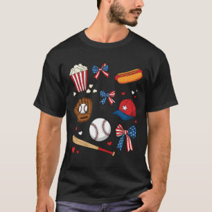 Honkbal 4 juli Coquette Bow Dames Meisjes Base T-shirt