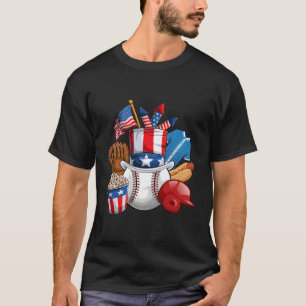 Honkbal 4 juli honkbalspeler Amerikaanse vlag T-shirt