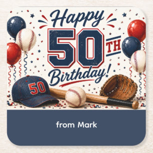Honkbal 50e verjaardag Dank je Vierkante Kartonnen Onderzetter