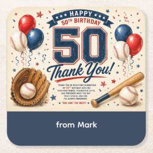 Honkbal 50e verjaardag Dank je Vierkante Kartonnen Onderzetter