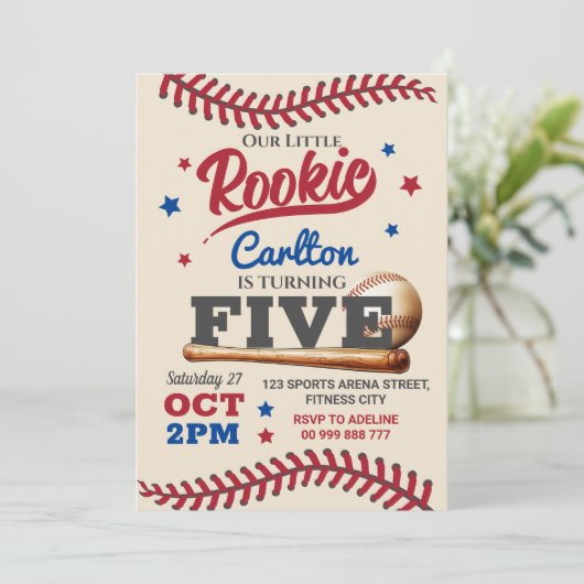 Honkbal 5e Vijf Verjaardag Uitnodiging (Staand voorkant)