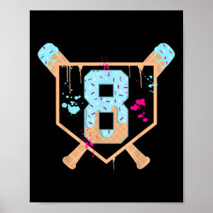Honkbal 8 Jaar Oude Ice Cream Drip 8e Verjaardag B Poster