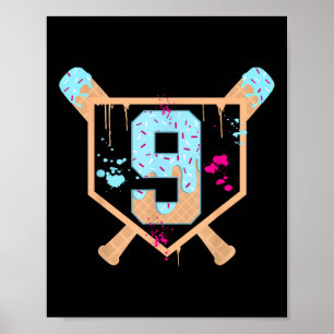 Honkbal 9 jaar oude Ice Cream Drip 9e verjaardag B Poster