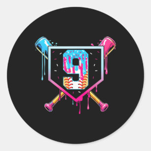 Honkbal 9 Jaar Oude IJsdropping 9e Verjaardag Bo Ronde Sticker