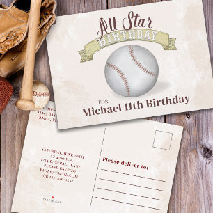  honkbal All Star Simple Birthday Party Uitnodiging Briefkaart
