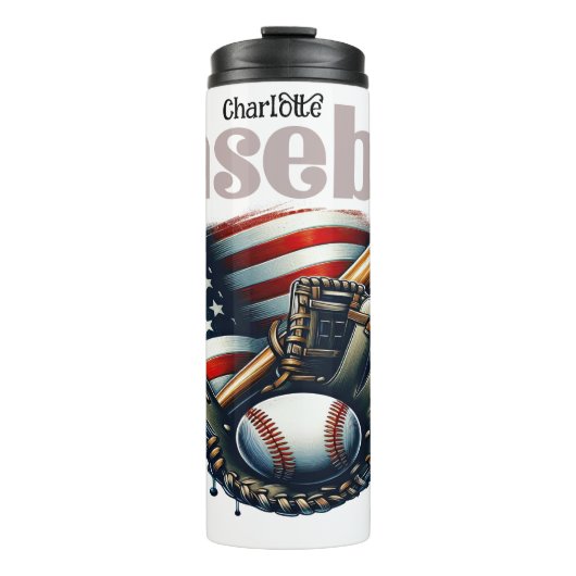 Honkbal: Amerikaanse vlag, vleermuis, handschoen Thermosbeker (Voorkant)