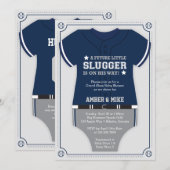 Honkbal Baby shower Invitation, blauw, grijs Kaart (Voorkant / Achterkant)