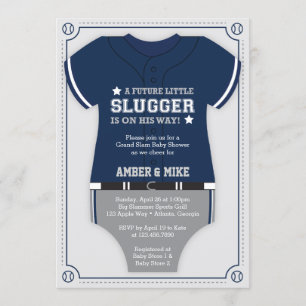 Honkbal Baby shower Invitation, blauw, grijs Kaart