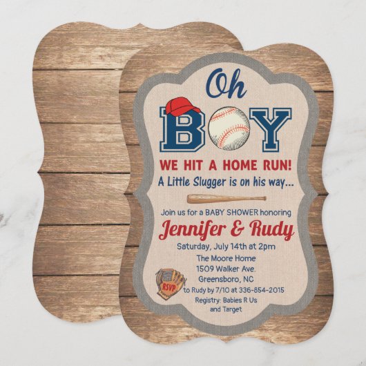 Honkbal baby shower uitnodiging (Voorkant / Achterkant)