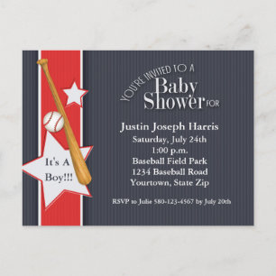 Honkbal Baby shower Uitnodiging Navy Red Briefkaart