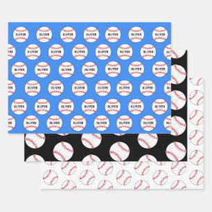 Honkbal Bal Blauwe Patroon Kinderen Naam Inpakpapier Vel
