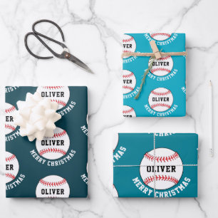 Honkbal Bal Patroon Kinderen Naam Prettig Kerstfee Inpakpapier Vel