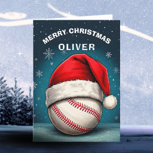 Honkbal Bal Rode Kerstman Hoed Naam Kerstmis Feestdagen Kaart