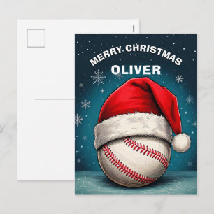 Honkbal Bal Rode Kerstman Hoed Naam Kerstmis Feestdagenkaart
