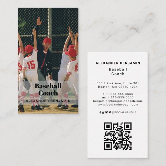 Honkbal Coach Foto QR Code Visitekaartje (Voorkant / Achterkant)