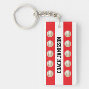Honkbal Coach/Speler, Naam, Rood & Wit Sleutelhanger